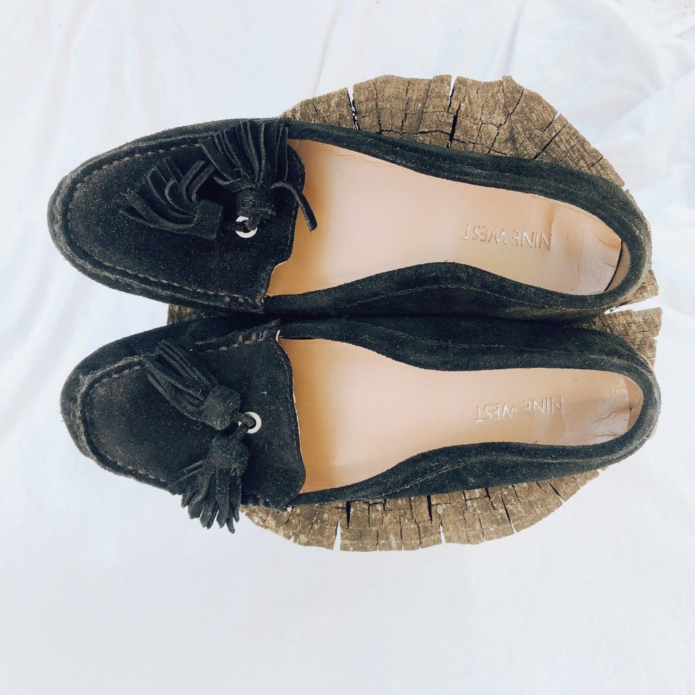 Nine West Slip on black suede shoe with tassel